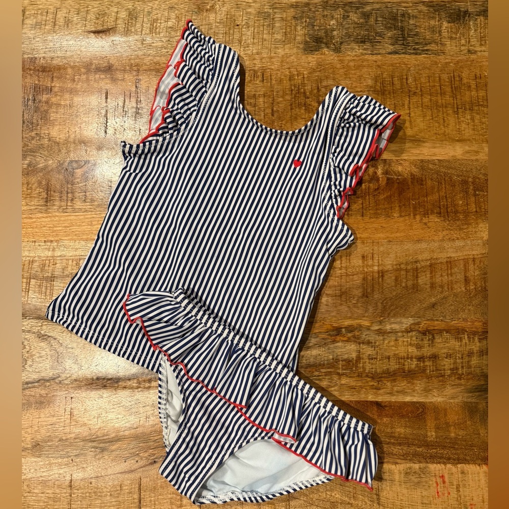 Carters Striped Ruffle Detail Scoop Back Tankini Swimsuit Size 7